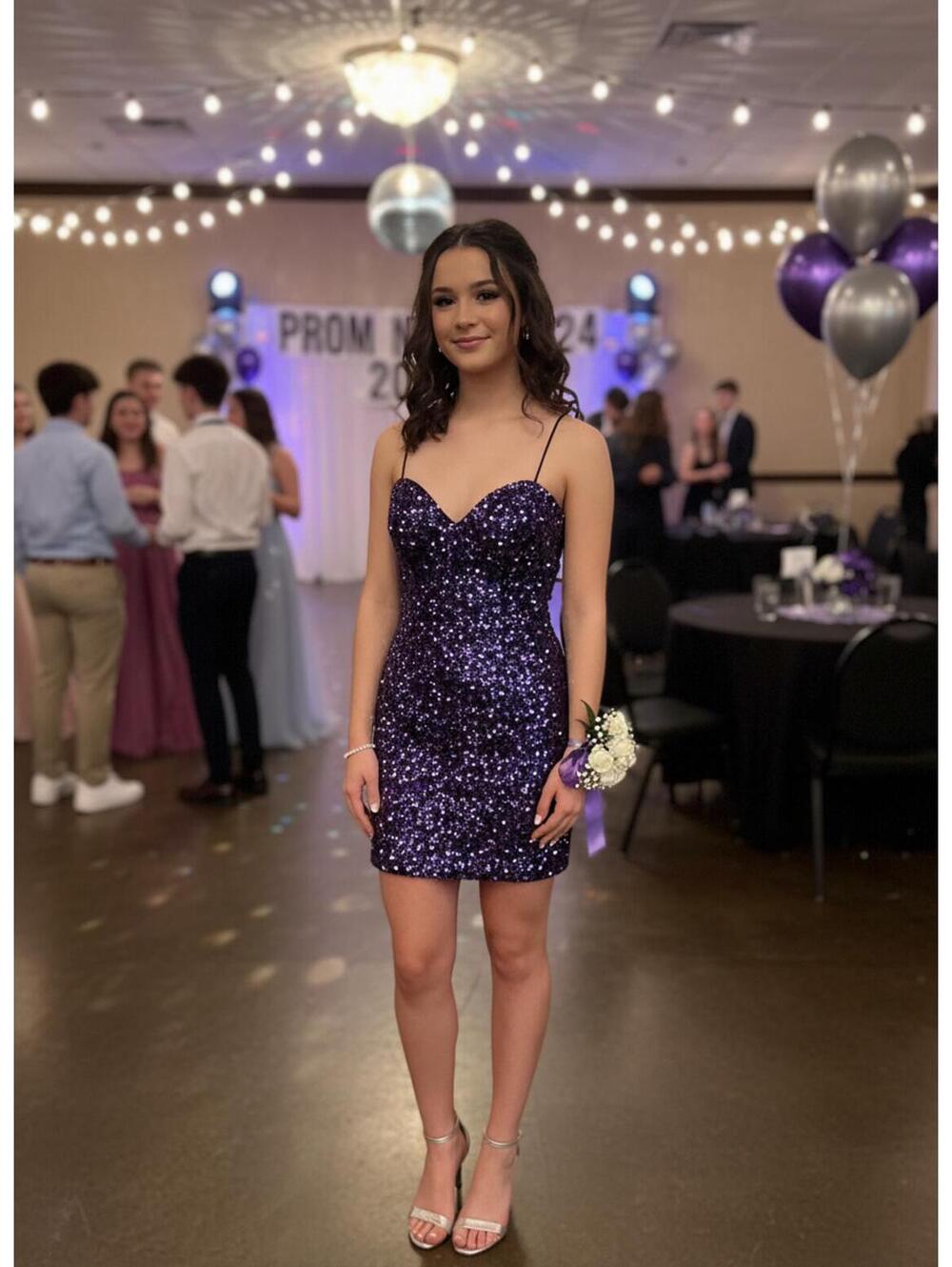Midnight Doll Purple Sequin Prom Homecoming Dance Dress Spaghetti Straps Size XS